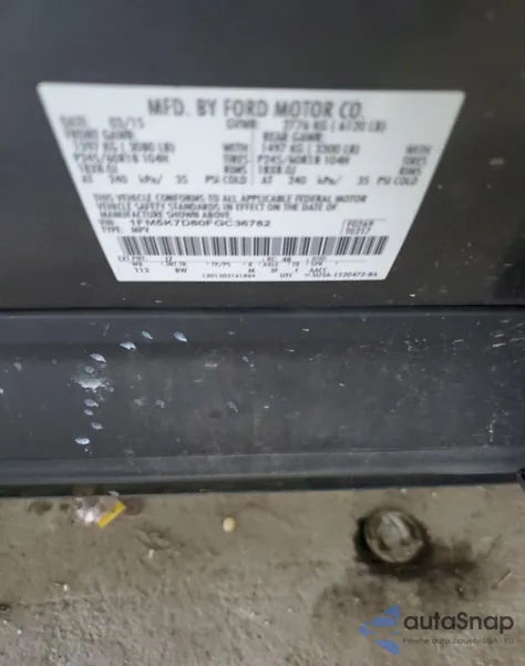 2015 Ford Explorer Xlt from USA, damaged, VIN 1FM5K7D80FGC36782